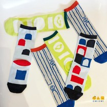 OMIOMI new foreign style childrens socks pure cotton spring and autumn geometric tube socks boys and girls group socks