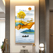 New Chinese style landscape lucky tree elk Crystal porcelain decorative mural corridor corridor corridor vertical plate single frame hanging painting