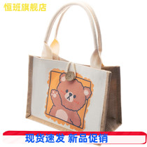 Lunch box bag portable high-value linen students office workers with rice large capacity linen cute insulation lunch bag
