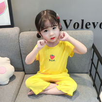 Girl Modale Sleepwear Summer Short Sleeve Thin children High waist and belted Home The childrens baby air-conditioned clothes in the middle of the dress