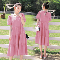 Maternity dress summer dress fashion loose large size 2021 hot mom personality age reduction summer knee-length dress