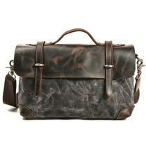 Qiguxi anti-fouling oil wax canvas with leather shoulder retro messenger bag European and American motorcycle riding bag tide messenger bag