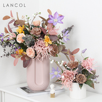 Lancolson vintage girl pink simulation bouquet set home dining table decoration flower window display fake flower