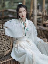 Viscount Autumn Color-White Moonlight Original Hanfu Female Jin Embroidery Crossing Waist Skirt Three Piece Set Autumn New