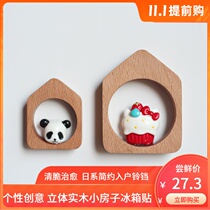 Refrigerator stickers tile personality creative three-dimensional cartoon cute healing department decoration Nordic style solid wood small house Wood