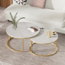 Nordic light luxury imitation marble rock plate coffee table Small apartment living room simple modern metal round tea table combination