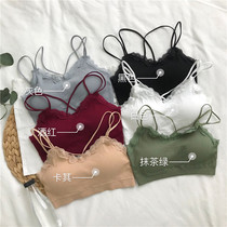 Korean version of the new solid color sports without steel rim gathered bra underwear Female lace stitching student bandeau beauty back