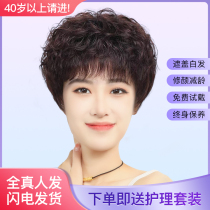 Real hair wigs short hair short curly hair fluffy naturally elderly mother fake hair set female hair wire