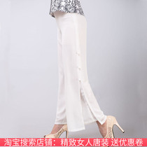 Summer new white long gauze pants middle-aged and elderly summer casual womens pants thin black chiffon wide legs trousers