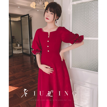 Pregnant woman toast brides with bridal summer engagement gown dress with dress lady wine red color wedding back door big code cover V collar
