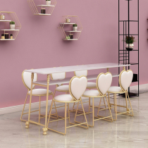 ins Gold Wrought iron marble nail table and chair combination set Single double nail table Nail shop table and chair