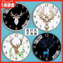 Wall clock Deer head forest deer living room Nordic clock household creative clock Modern simple atmospheric quartz clock