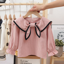 2021 spring girls navy wind shirt new childrens foreign-style doll shirt Korean version of foreign-style lapel top fashionable