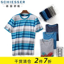 Germany Shuya pajamas mens pure cotton mens home clothes Striped short-sleeved five-point pants casual suit clearance
