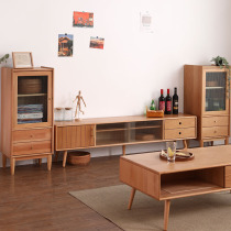 All solid wood TV cabinet Coffee table One-piece combination wall Nordic small apartment living room low cabinet Beech glass simple floor cabinet