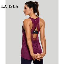 Yoga vest women loose long openwork running gym large size I-word sleeveless mesh thin sports blouse