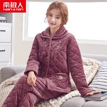 Antarctic coral velvet cotton middle-aged pajamas female winter thickened plus velvet warm mother Old Home clothing set