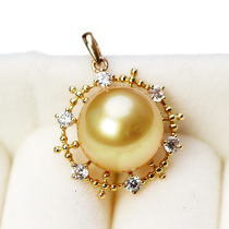  Jililai 10-11mm natural seawater pearl Nanyang gold bead pendant necklace is round strong light gold to send mother