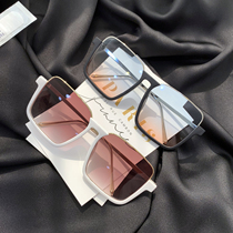 Big frame Harajuku sunglasses female round face box Net red sun glasses star same tea color Beach glasses UV protection