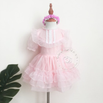 New children Photographic clothing Two to six year olds Pink Palace Dress Pure Cotton Lining Pure Color Fluffy Dress