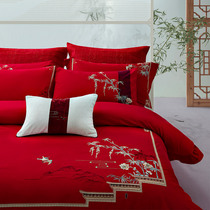  Wedding bedding four-piece set New Chinese wedding big red quilt cover pillowcase warm original embroidery cotton quilt