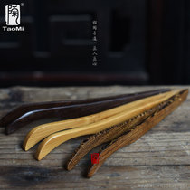 Pottery fan tea clip tea accessories bamboo tweezers non-slip chicken fin Wood natural Ebony handmade clip kung fu set