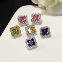 925 sterling silver auricular needle Super flash fashion Japanese and Korean flowers color crystal Zircon earrings high-grade temperament Joker simple