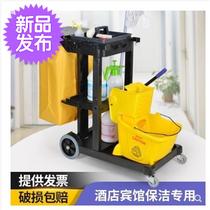 Double layer cleaning car 0 cleaning and cleaning trolley hand-push hotel cart Multi-functional clear bag caravan garbage suit retro