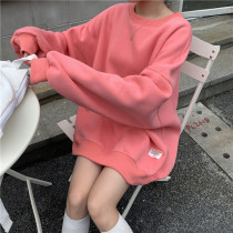 South Korea 2020 autumn pink new Korean version loose with lazy wind long sleeve plus velvety coat of clothing and womens coat of surges