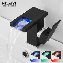 Waterfall all copper basin washbasin basin Hot and cold water faucet Household toilet toilet single hole black faucet