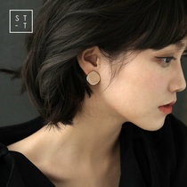 Mrs. Shen S925 sterling silver needle Japanese and Korean simple irregular round earrings female niche female niche design geometric ear jewelry