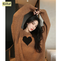 GIILCD star with the same paragraph mid-length small love sweater womens autumn and winter loose age-reducing bottoming sweater
