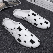 Mens shoes summer canvas semi-drag casual Joker heelless cloth shoes a pedal autumn lazy bean white trendy shoes