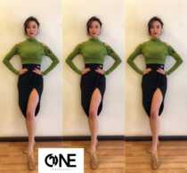 SOFTCHEN ONE dance new Latin women bag hip irregular hip split Black gray green skirt W028