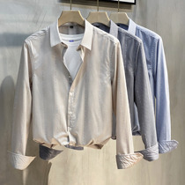 Light luxury anti-wrinkle Spring and Autumn new mens Korean slim long sleeve shirt microelastic stripe business casual shirt