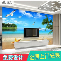 3d three-dimensional beach Blue Sky Sea View wallpaper living room TV background wall wallpaper beach scenery restaurant decoration mural