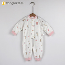 Tongtai baby jumpsuit pure cotton baby stand collar open crotch dress 3-18 months men and women Spring and Autumn long sleeve climbing suit