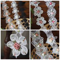 Exquisite three-dimensional rose flower organza polyester water soluble embroidery lace flower clothing wedding veil jewelry material