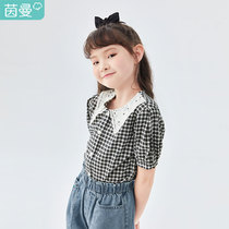 Inman child clothing childrens red plaid shirt girl turned on the tip of the collar shirt and the mother and daughter 2022 Summer new