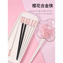 Chopsticks Amber Cherry Blossom High-grade Alloy Chopsticks Household Mildew High Temperature Resistant Creative Net Red Personality Anti-slip Chopsticks