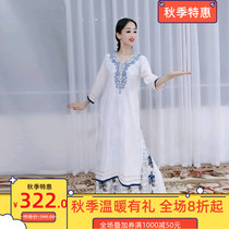 Yiman Indian Clothing Women Fancy Print Dress 2021 New V Collar Slim Slit Long Skirt