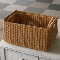 Kens straw woven hollow woven storage basket wooden handle double ear handle household debris storage basket
