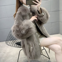 Thickened high-end fur coat womens mid-length 2020 new winter waist square collar pearl fur one-piece thick coat