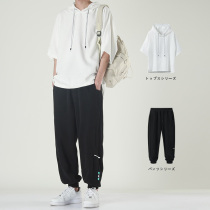 Summer casual pants male Korean version trendy port wind Harun pants handsome gas pumping rope bunches Pants Loose ruffles Handsome Sports Suit