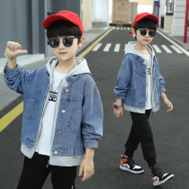 Boys autumn clothing Cowboy jacket Five 67 80 80-year-old sibling elementary school boy fake two even hat cool looking clothes
