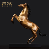 Silk crown flying golden copper horse artwork Living room office Chinese decoration ornaments Housewarming new home opening gift