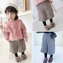 2022 female childrens clothing new double-sided Korean childrens wide leg pants womens baby autumn and winter foreign style long pants