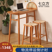 Nordic solid wood bar table bar chair combination cherry wood home narrow long strip table tall table Japanese log small bar