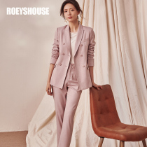 Luo Yi intellectual professional white collar suit womens New temperament suit jacket straight pants pink two-piece set 03410