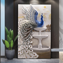 Porch decorative painting modern simple 3D three-dimensional relief vertical corridor hanging painting aisle Peacock new Chinese mural